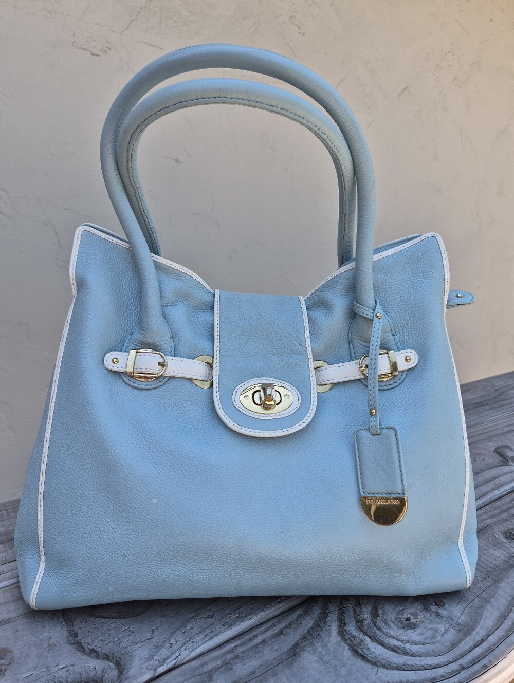 Da Milano Genuine Pebbled Leather Satchel Handbag - Picture 2 of 16